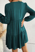 Lace Puff Sleeve Buttoned Tiered Ruffled Mini Dress